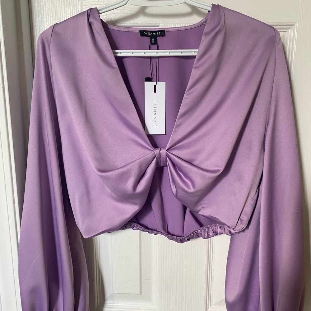 Dynamite Lavender Blouse with Knot Detail